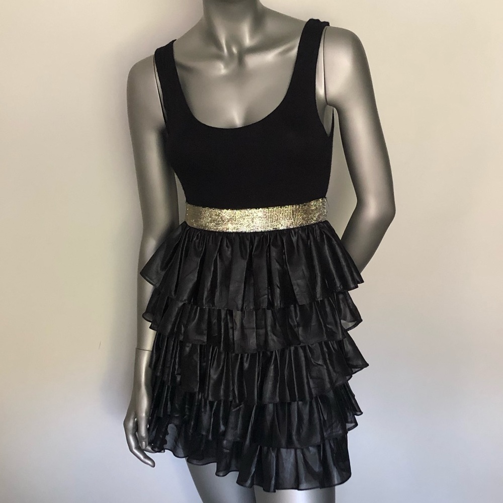 Black & Gold Ruffled Mini Dress